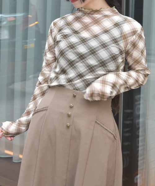 axes femme(アクシーズファム)の「チェック柄シアートップス(Tシャツ/カットソー・レディース・グレー/キナリ・FREE)」の7枚目の写真