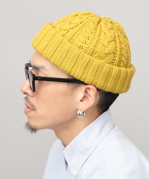 Mr.COVER（ミスターカバー）の「日本製 ウール混アクリル 編み替え ケーブル編み ロールキャップ ニット帽（ニットキャップ/ビーニー・メンズ・グレー/ネイビー/マスタード/カーキ/ブラック・FREE）」の5枚目の写真