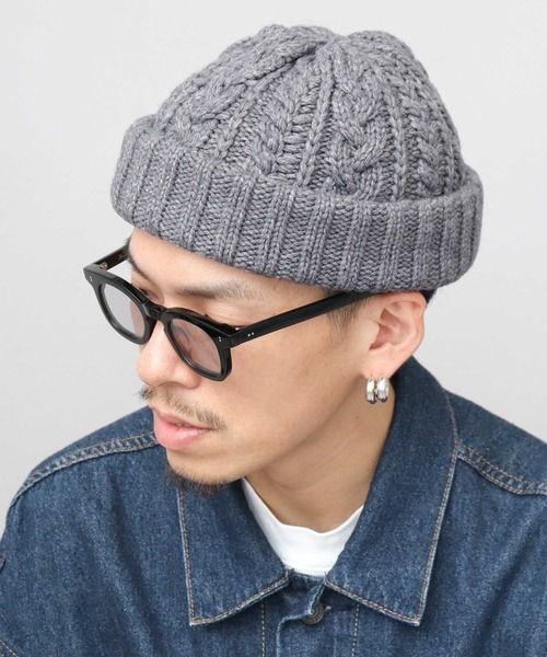 Mr.COVER（ミスターカバー）の「日本製 ウール混アクリル 編み替え ケーブル編み ロールキャップ ニット帽（ニットキャップ/ビーニー・メンズ・グレー/ネイビー/マスタード/カーキ/ブラック・FREE）」の7枚目の写真