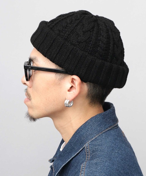 Mr.COVER（ミスターカバー）の「日本製 ウール混アクリル 編み替え ケーブル編み ロールキャップ ニット帽（ニットキャップ/ビーニー・メンズ・グレー/ネイビー/マスタード/カーキ/ブラック・FREE）」の12枚目の写真