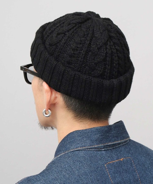 Mr.COVER（ミスターカバー）の「日本製 ウール混アクリル 編み替え ケーブル編み ロールキャップ ニット帽（ニットキャップ/ビーニー・メンズ・グレー/ネイビー/マスタード/カーキ/ブラック・FREE）」の13枚目の写真