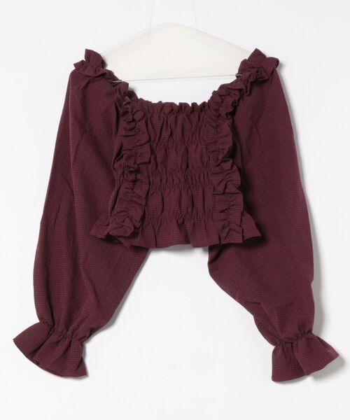 GORGE(ゴージ)の「《フリル×シャーリング》レディース チェック柄 ブラウス 長袖 トップス 体型カバー 春夏秋(シャツ/ブラウス・レディース・ブラウン/ボルドー/ブラック・F)」の4枚目の写真