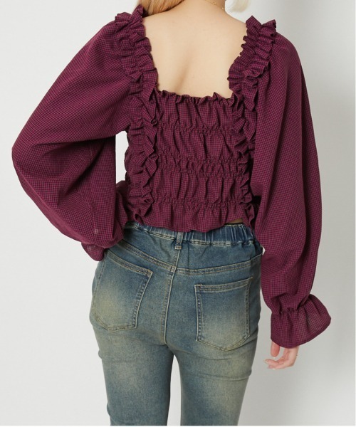 GORGE(ゴージ)の「《フリル×シャーリング》レディース チェック柄 ブラウス 長袖 トップス 体型カバー 春夏秋(シャツ/ブラウス・レディース・ブラウン/ボルドー/ブラック・F)」の7枚目の写真