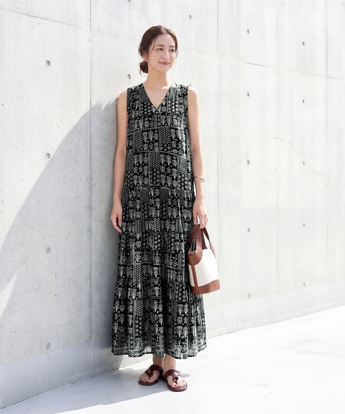 STYLE DELI(スタイルデリ)の「パッチワーク柄ティアードワンピース(ワンピース・レディース・ブラックミックス・FREE)」の12枚目の写真