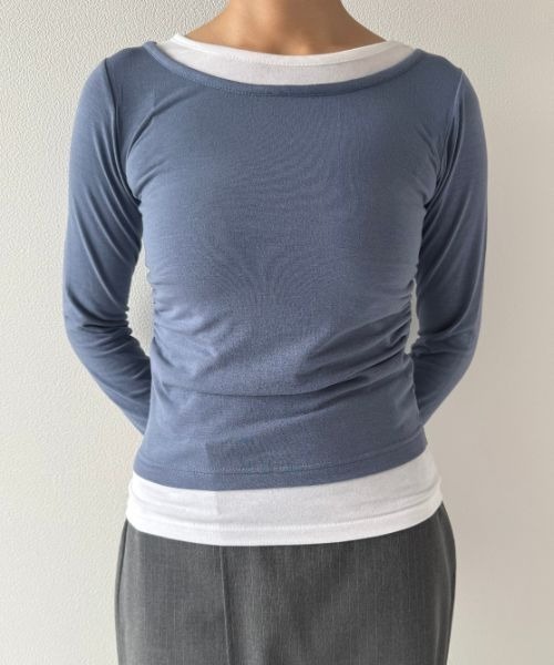 Geeong(ジーオン)の「【ZOZO限定】シャーリング バイカラー レイヤード カットソー(Tシャツ/カットソー・レディース・ブラック/ブルー/グレー/ブラウン・FREE)」の4枚目の写真