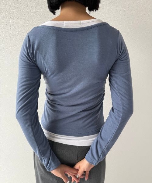 Geeong(ジーオン)の「【ZOZO限定】シャーリング バイカラー レイヤード カットソー(Tシャツ/カットソー・レディース・ブラック/ブルー/グレー/ブラウン・FREE)」の7枚目の写真