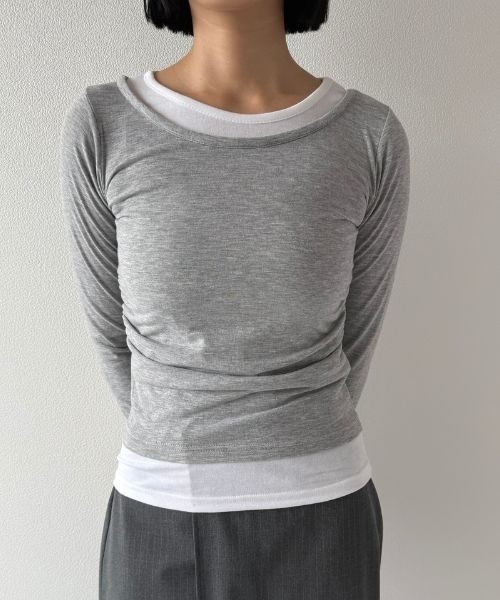 Geeong(ジーオン)の「【ZOZO限定】シャーリング バイカラー レイヤード カットソー(Tシャツ/カットソー・レディース・ブラック/ブルー/グレー/ブラウン・FREE)」の14枚目の写真