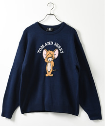 Tom&Jerry | 【neos】TOM&JERRY トムとジェリー ルーズシルエット ジャガード ファー 刺繍 ステッチ デザイン ニット セーター(ニット/セーター)