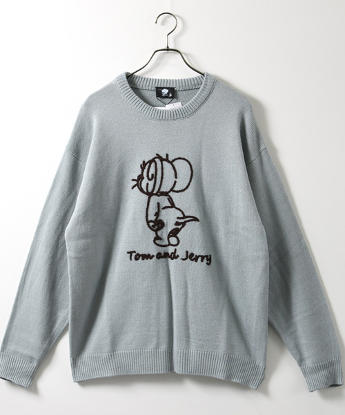 Tom＆Jerry（トムアンドジェリー）の「【neos】TOM&JERRY トムとジェリー ルーズシルエット ジャガード ファー 刺繍 ステッチ デザイン ニット セーター（ニット/セーター・メンズ・サックスブルー/ブラック系/ネイビー/ホワイト・MEDIUM/LARGE/X-LARGE）」の4枚目の写真