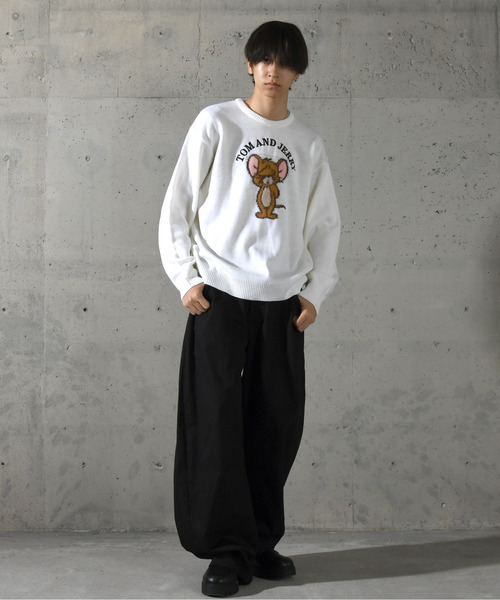 Tom＆Jerry（トムアンドジェリー）の「【neos】TOM&JERRY トムとジェリー ルーズシルエット ジャガード ファー 刺繍 ステッチ デザイン ニット セーター（ニット/セーター・メンズ・サックスブルー/ブラック系/ネイビー/ホワイト・MEDIUM/LARGE/X-LARGE）」の13枚目の写真