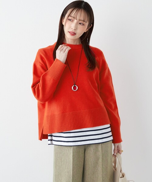 SHIPS Colors（シップス カラーズ）の「SHIPS Colors:〈手洗い可能〉フラッフィー クルーネック ニット◇（ニット/セーター・レディース・ナチュラル/ブルー/オレンジ/ダークブラウン/ピンク/ブラック・ONE SIZE）」の6枚目の写真