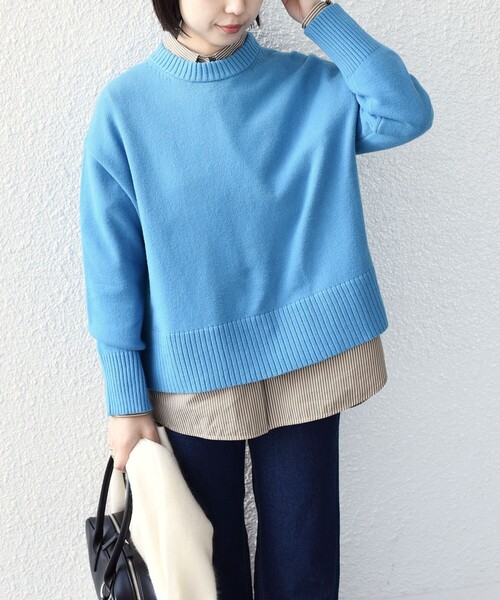 SHIPS Colors（シップス カラーズ）の「SHIPS Colors:〈手洗い可能〉フラッフィー クルーネック ニット◇（ニット/セーター・レディース・ナチュラル/ブルー/オレンジ/ダークブラウン/ピンク/ブラック・ONE SIZE）」の5枚目の写真