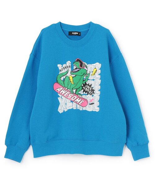 XLARGE KIDS（エクストララージキッズ）の「【人気商品再入荷】【直営店で取り扱い無し】スノーボードT-REXトレーナー（スウェット・キッズ・トップグレー/ブルー・110cm/120cm/130cm/140cm）」の2枚目の写真