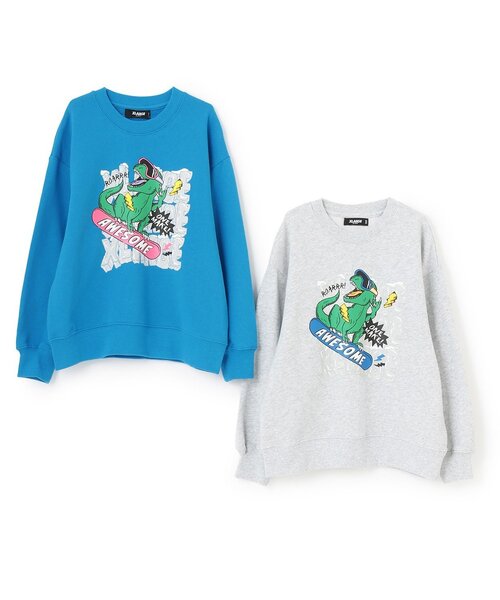 XLARGE KIDS（エクストララージキッズ）の「【人気商品再入荷】【直営店で取り扱い無し】スノーボードT-REXトレーナー（スウェット・キッズ・トップグレー/ブルー・110cm/120cm/130cm/140cm）」の9枚目の写真