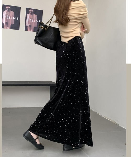 Diosfront（ディオスフロント）の「ラインストーンベロアマーメイドスカート（スカート・レディース・ブラック/モカ・S/M/L）」の3枚目の写真