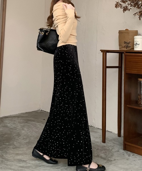 Diosfront（ディオスフロント）の「ラインストーンベロアマーメイドスカート（スカート・レディース・ブラック/モカ・S/M/L）」の4枚目の写真