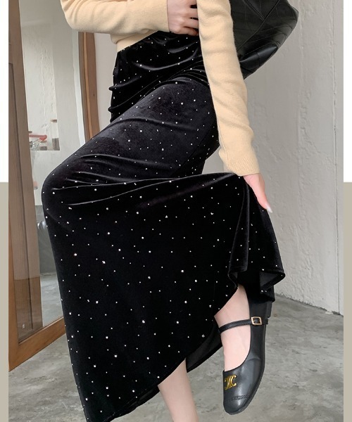 Diosfront（ディオスフロント）の「ラインストーンベロアマーメイドスカート（スカート・レディース・ブラック/モカ・S/M/L）」の7枚目の写真
