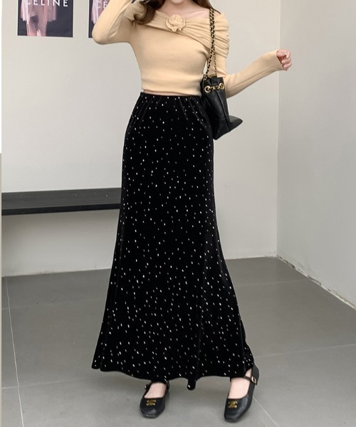 Diosfront（ディオスフロント）の「ラインストーンベロアマーメイドスカート（スカート・レディース・ブラック/モカ・S/M/L）」の8枚目の写真