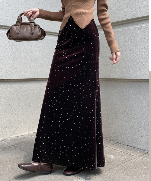 Diosfront（ディオスフロント）の「ラインストーンベロアマーメイドスカート（スカート・レディース・ブラック/モカ・S/M/L）」の10枚目の写真