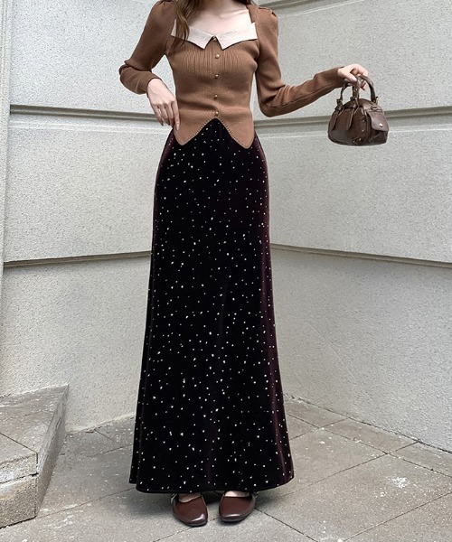 Diosfront（ディオスフロント）の「ラインストーンベロアマーメイドスカート（スカート・レディース・ブラック/モカ・S/M/L）」の12枚目の写真