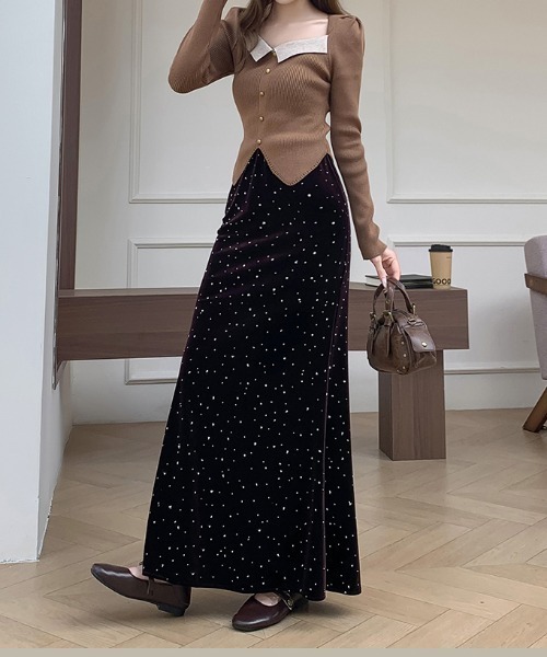 Diosfront（ディオスフロント）の「ラインストーンベロアマーメイドスカート（スカート・レディース・ブラック/モカ・S/M/L）」の13枚目の写真