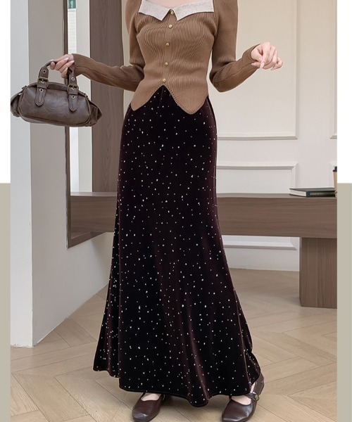 Diosfront（ディオスフロント）の「ラインストーンベロアマーメイドスカート（スカート・レディース・ブラック/モカ・S/M/L）」の17枚目の写真