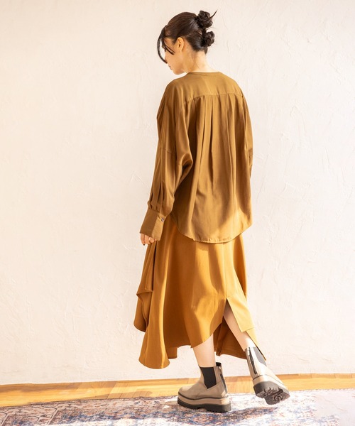 OSMOSIS（オズモーシス）の「タックシャツブラウス（シャツ/ブラウス・レディース・カーキ/アイボリー/ブラック/ピンク・ONE SIZE）」の6枚目の写真