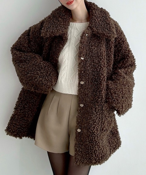 セール】プードルファーステンカラーミドルコート（ステンカラーコート