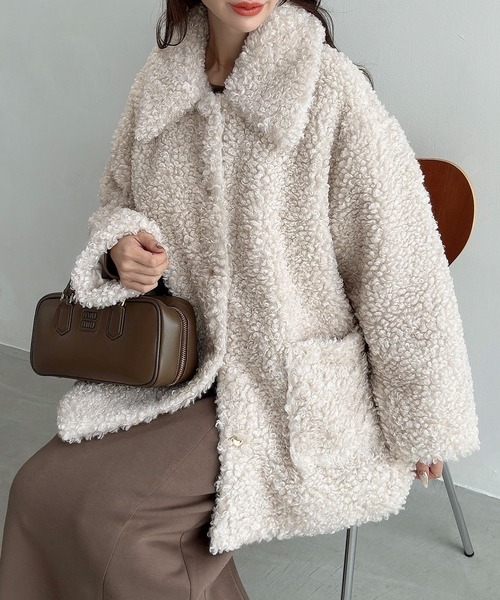 【Meiru】プードルファーステンカラーミドルコート プードルファーステンカラーミドルコート（ステンカラーコート