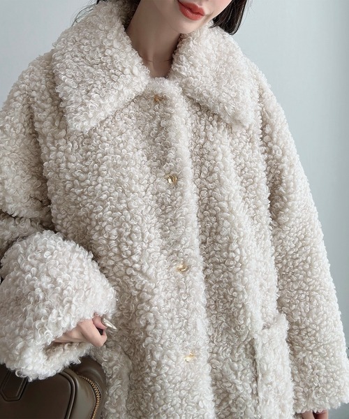 セール】プードルファーステンカラーミドルコート（ステンカラーコート