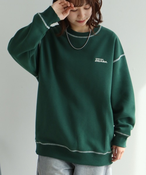 Dickies(ディッキーズ)の「【GENUINE DICKIES/ジェニュインディッキーズ】裏起毛 配色ステッチ 刺繍ロゴ スウェット トレーナー(スウェット・レディース・グリーン/スミクロ/オートミール・M/L)」の14枚目の写真