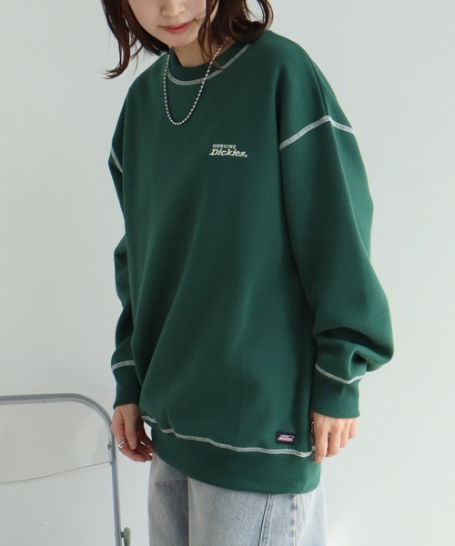 Dickies(ディッキーズ)の「【GENUINE DICKIES/ジェニュインディッキーズ】裏起毛 配色ステッチ 刺繍ロゴ スウェット トレーナー(スウェット・レディース・グリーン/スミクロ/オートミール・M/L)」の13枚目の写真