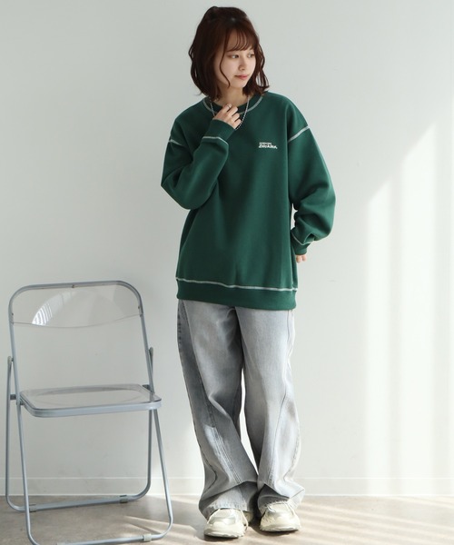 Dickies(ディッキーズ)の「【GENUINE DICKIES/ジェニュインディッキーズ】裏起毛 配色ステッチ 刺繍ロゴ スウェット トレーナー(スウェット・レディース・グリーン/スミクロ/オートミール・M/L)」の10枚目の写真