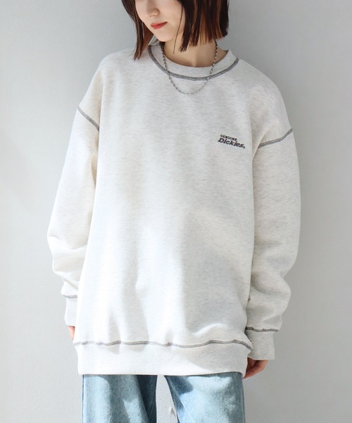 Dickies(ディッキーズ)の「【GENUINE DICKIES/ジェニュインディッキーズ】裏起毛 配色ステッチ 刺繍ロゴ スウェット トレーナー(スウェット・レディース・グリーン/スミクロ/オートミール・M/L)」の17枚目の写真