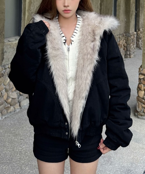 ファー付き中綿ジャケット ミリタリー コーデュロイ ショート丈 y2k セール】ファーミリタリージャケット（ミリタリージャケット）｜FUN