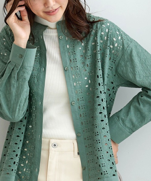 BELLUNA PLUS(ベルーナ)の「花柄レース切替シャツジャケット(シャツ/ブラウス・レディース・オフホワイト/ブラック/ミント・MEDIUM/LARGE/X-LARGE)」の11枚目の写真
