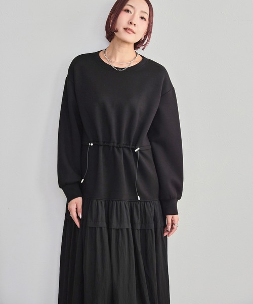 LHELBIE（レルビエ）の「ウエストドロストドッキングワンピース（ワンピース・レディース・ブラック/チャコールグレー/オフホワイト・M）」の6枚目の写真