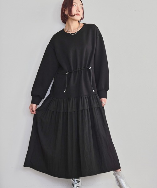 LHELBIE（レルビエ）の「ウエストドロストドッキングワンピース（ワンピース・レディース・ブラック/チャコールグレー/オフホワイト・M）」の7枚目の写真