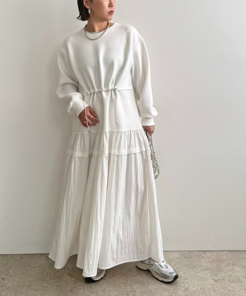 LHELBIE（レルビエ）の「ウエストドロストドッキングワンピース（ワンピース・レディース・ブラック/チャコールグレー/オフホワイト・M）」の13枚目の写真