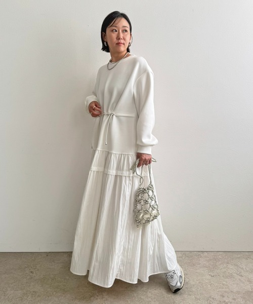 LHELBIE（レルビエ）の「ウエストドロストドッキングワンピース（ワンピース・レディース・ブラック/チャコールグレー/オフホワイト・M）」の10枚目の写真