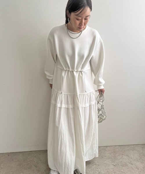 LHELBIE（レルビエ）の「ウエストドロストドッキングワンピース（ワンピース・レディース・ブラック/チャコールグレー/オフホワイト・M）」の15枚目の写真