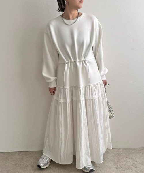 LHELBIE（レルビエ）の「ウエストドロストドッキングワンピース（ワンピース・レディース・ブラック/チャコールグレー/オフホワイト・M）」の16枚目の写真