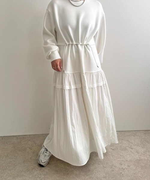 LHELBIE（レルビエ）の「ウエストドロストドッキングワンピース（ワンピース・レディース・ブラック/チャコールグレー/オフホワイト・M）」の14枚目の写真