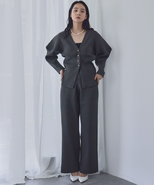 2025AW】ニット セットアップ カーブスリーブ Vネック カーディガン