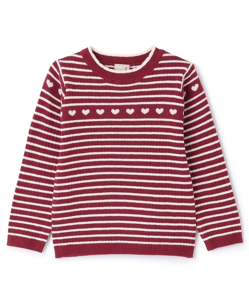 petit main(プティマイン)の「【フワもちっと】ハートリブニット(ニット/セーター・キッズ・レッド/トップグレー/ブラック/ライトピンク・90cm/120cm/80cm/100cm/110cm/130cm)」の1枚目の写真