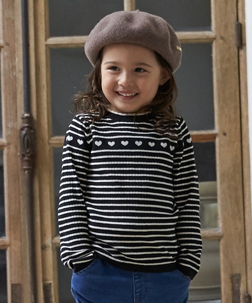 petit main(プティマイン)の「【フワもちっと】ハートリブニット(ニット/セーター・キッズ・レッド/トップグレー/ブラック/ライトピンク・90cm/120cm/80cm/100cm/110cm/130cm)」の2枚目の写真