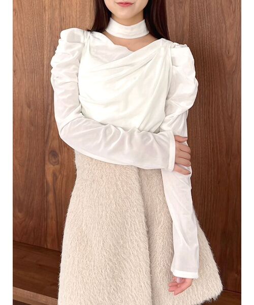 チョーカー付ドレープシアーベロアトップス（Tシャツ/カットソー