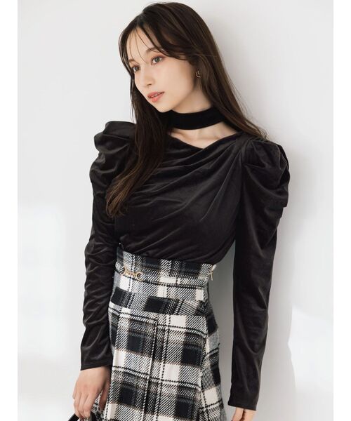 dazzlin（ダズリン）の「チョーカー付ドレープシアーベロアトップス（Tシャツ/カットソー・レディース・ブラック/アイボリー/ブラウン・FREE）」の20枚目の写真