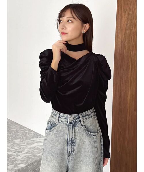 dazzlin（ダズリン）の「チョーカー付ドレープシアーベロアトップス（Tシャツ/カットソー・レディース・ブラック/アイボリー/ブラウン・FREE）」の22枚目の写真