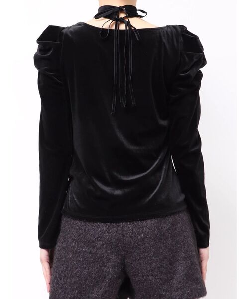 dazzlin（ダズリン）の「チョーカー付ドレープシアーベロアトップス（Tシャツ/カットソー・レディース・ブラック/アイボリー/ブラウン・FREE）」の4枚目の写真